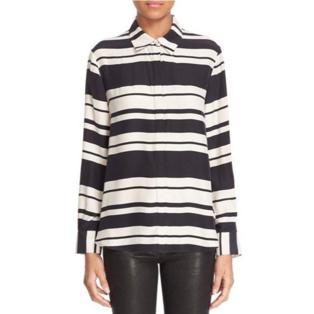 Frame striped silk button down top